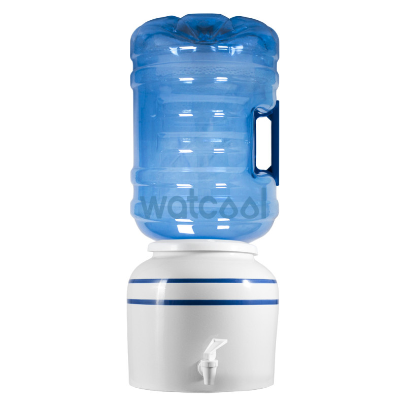 Dispensador de cerámica de agua natural en color blanco con rayas azules estilo vintage